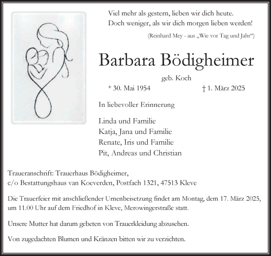 Traueranzeige von Barbara Bödigheimer von NNA