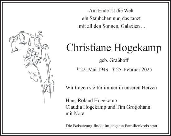 Traueranzeige von Christiane Hogekamp von NNA