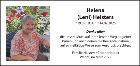 Traueranzeige von Helena Heisters von NNA