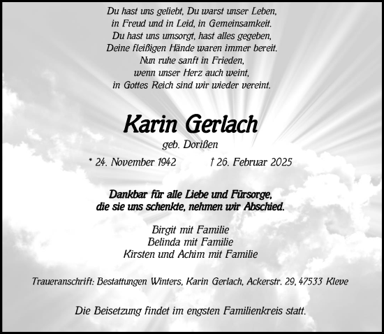 Traueranzeige von Karin Gerlach von NNA