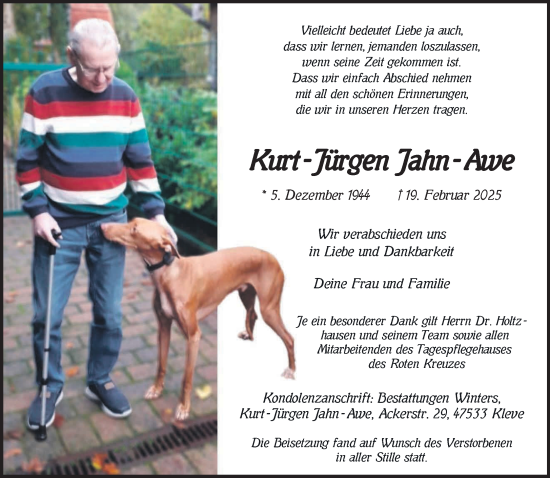 Traueranzeige von Kurt-Jürgen Jahn-Awe von NNA