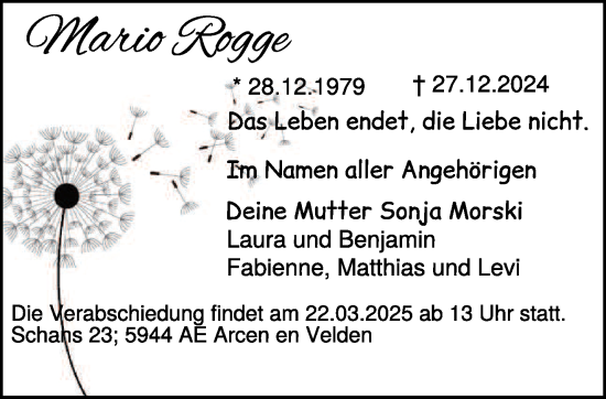 Traueranzeige von Mario Rogge von NNA