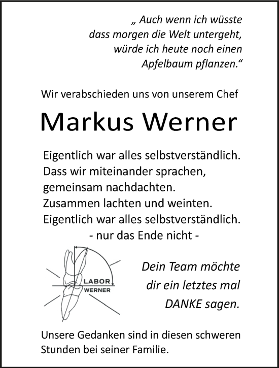 Traueranzeige von Markus Werner von NNA