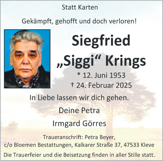 Traueranzeige von Siegfried Krings von NNA