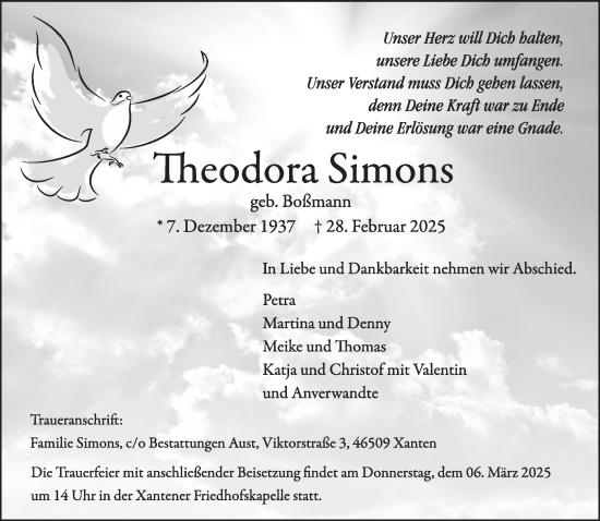 Traueranzeige von Theodora Simons von NNA