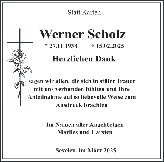 Traueranzeige von Werner Scholz von NNA